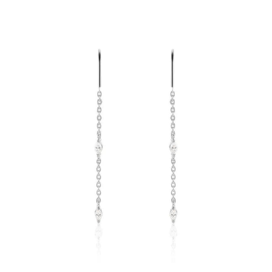 Best Histoire d'Or Boucles D'oreilles Pendantes Garsha Argent Blanc Oxyde De Zirconium