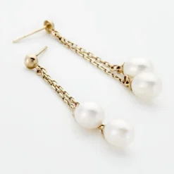 Best Histoire d'Or Boucles D'oreilles Pendantes Carrine 2 Fils Or Jaune Perle De Culture