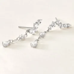 Clearance Histoire d'Or Boucles D'oreilles Pendantes Lir Argent Blanc Oxyde De Zirconium