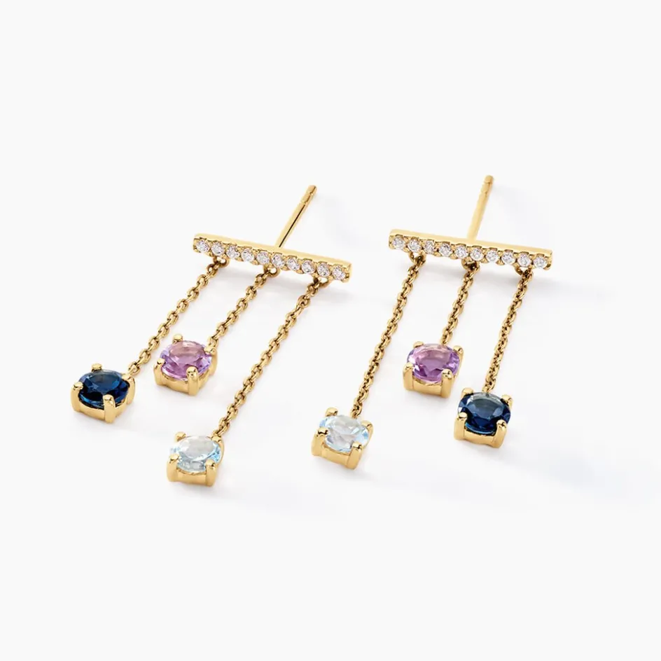 Sale Histoire d'Or Boucles D'oreilles Pendantes Universe Or Jaune Topaze Améthyste or jaune topaze bleu london