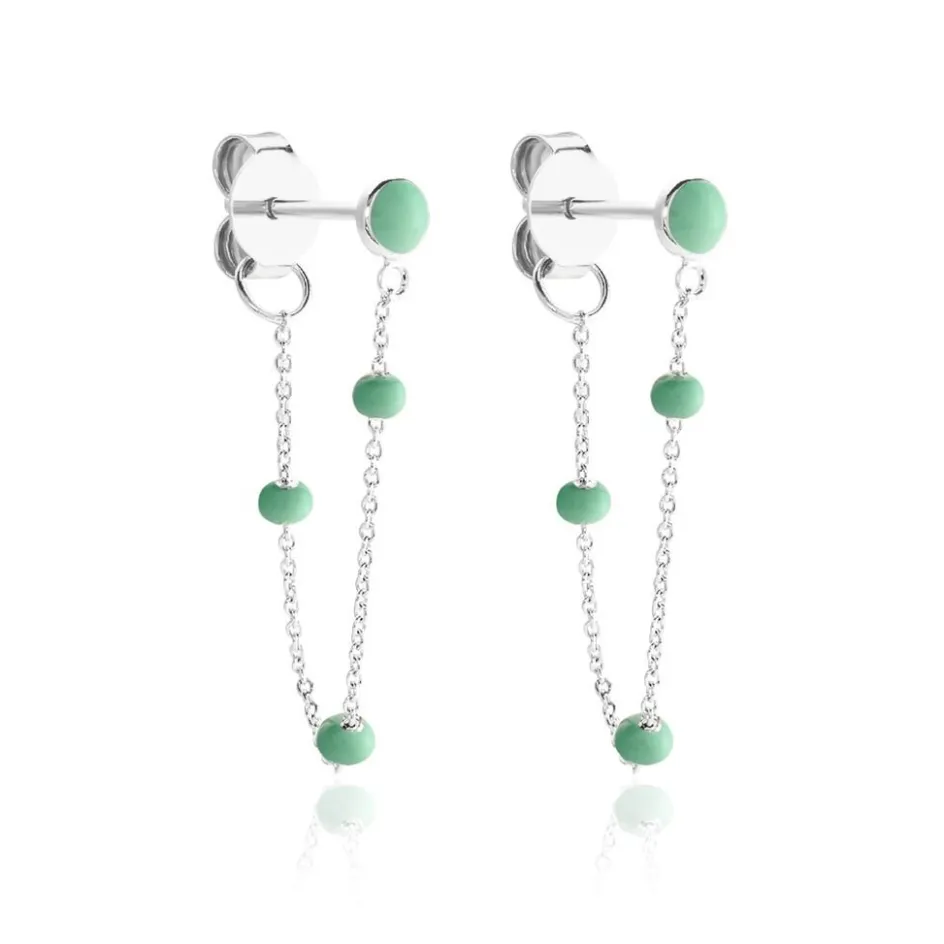 Clearance Histoire d'Or Boucles D'oreilles Pendantes Polka Argent Blanc