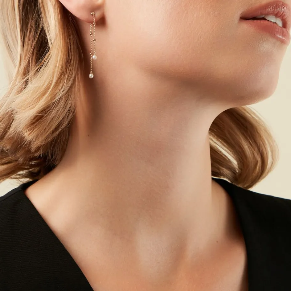 Best Histoire d'Or Boucles D'Oreilles Pendantes Jacaline Or Jaune Perle De Culture Oxyde De Zirconium