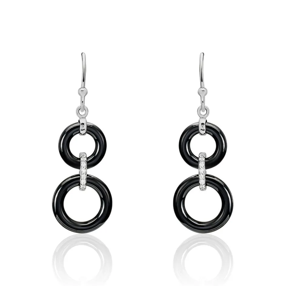 Best Histoire d'Or Boucles D'oreilles Pendantes Narcissa Argent Blanc Céramique Et Oxyde