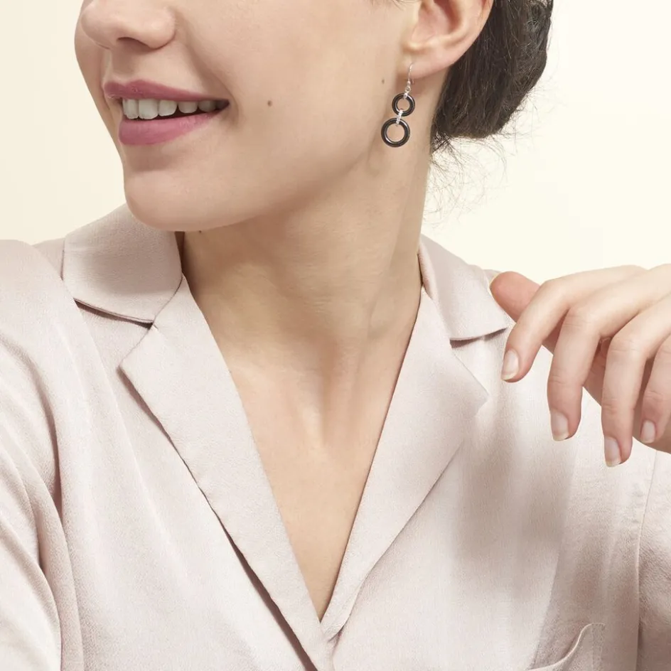 Best Histoire d'Or Boucles D'oreilles Pendantes Narcissa Argent Blanc Céramique Et Oxyde