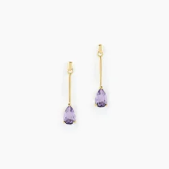 Clearance Histoire d'Or Boucles D'oreilles Pendantes Goutte Or Jaune Amethyste