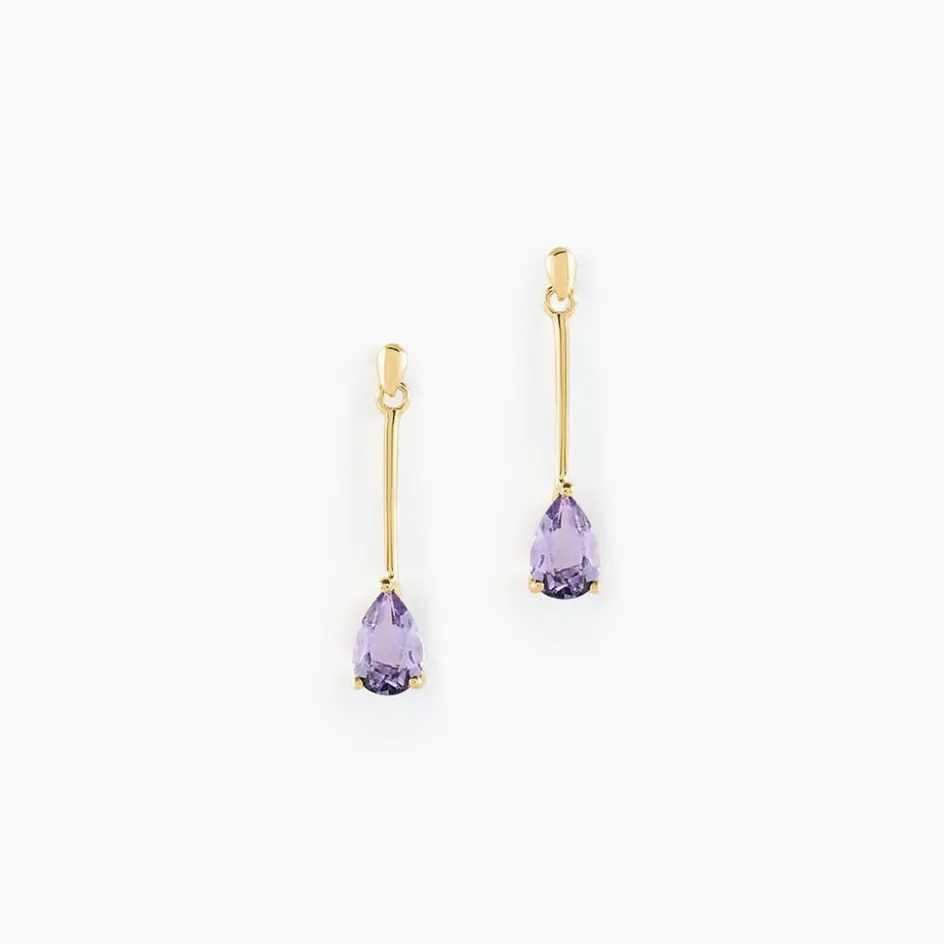 Clearance Histoire d'Or Boucles D'oreilles Pendantes Goutte Or Jaune Amethyste