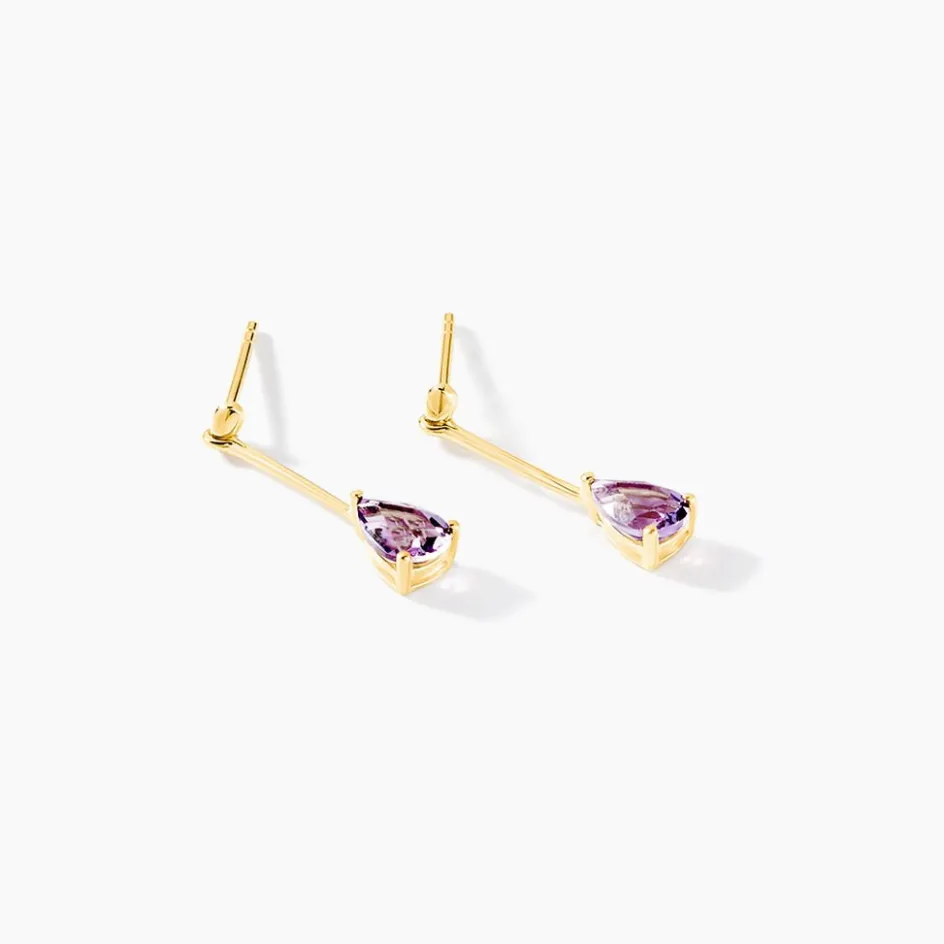 Clearance Histoire d'Or Boucles D'oreilles Pendantes Goutte Or Jaune Amethyste