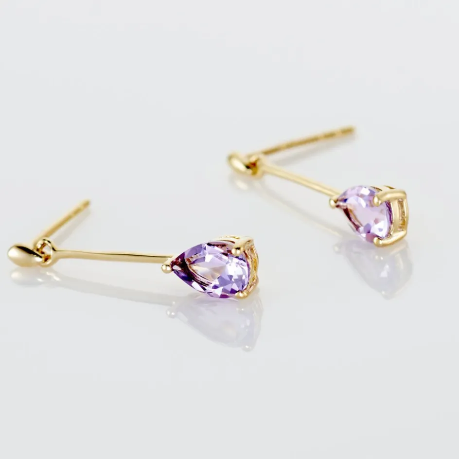Clearance Histoire d'Or Boucles D'oreilles Pendantes Goutte Or Jaune Amethyste