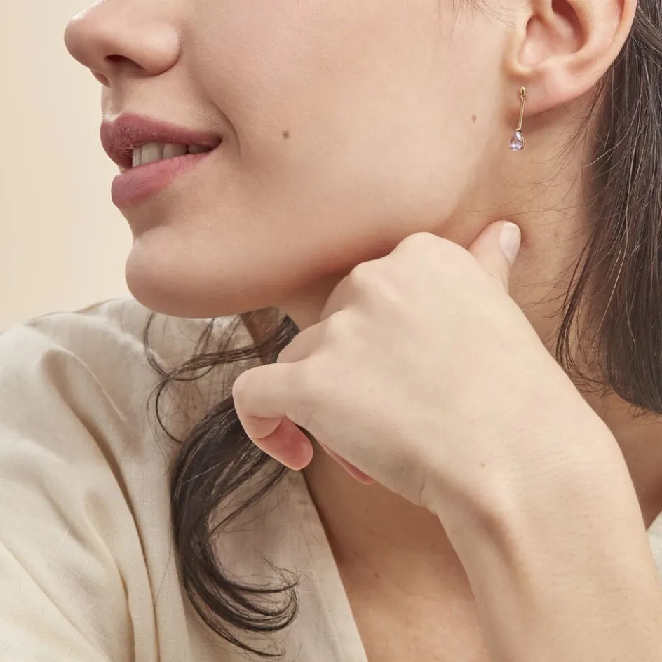 Clearance Histoire d'Or Boucles D'oreilles Pendantes Goutte Or Jaune Amethyste