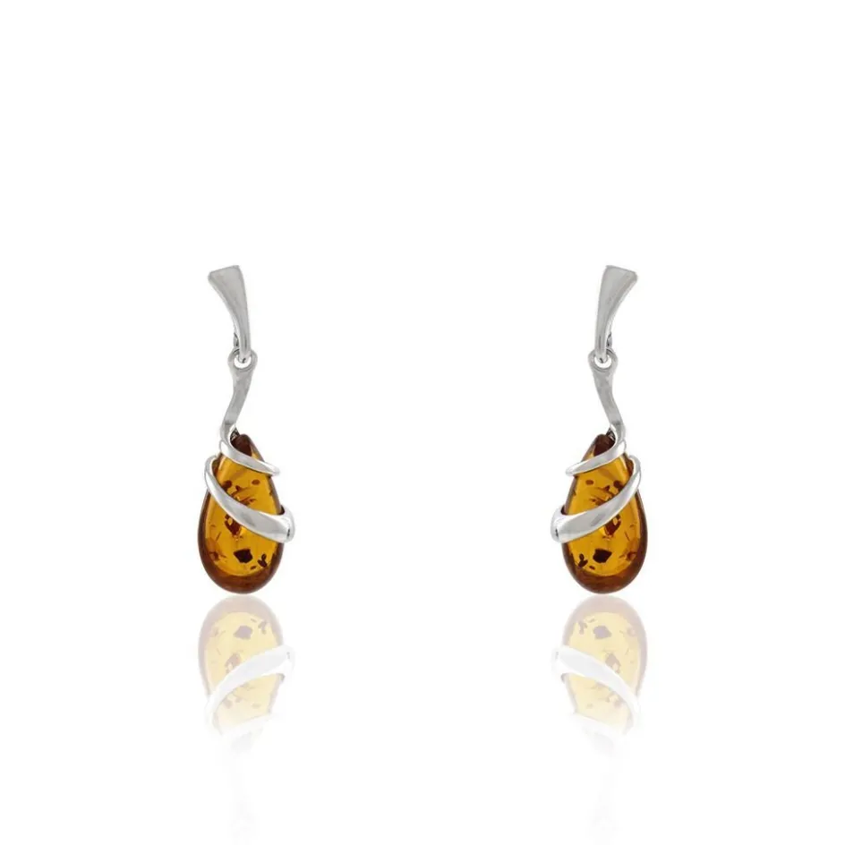 Best Histoire d'Or Boucles D'oreilles Pendantes Argent Blanc Melusine Ambre