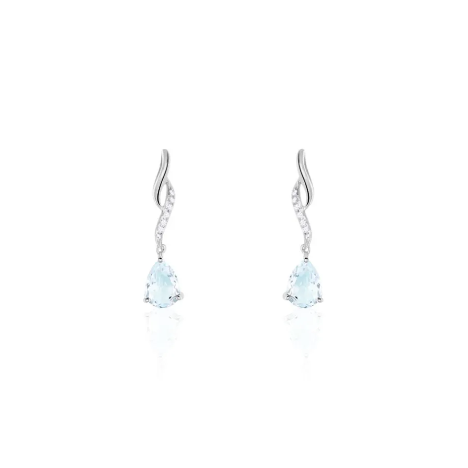 New Histoire d'Or Boucles D'oreilles Pendantes Assaf Or Blanc Topaze Et Oxyde or blanc topaze bleue