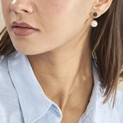 Outlet Histoire d'Or Boucles D'oreilles Pendantes Alyson Argent Blanc Céramique