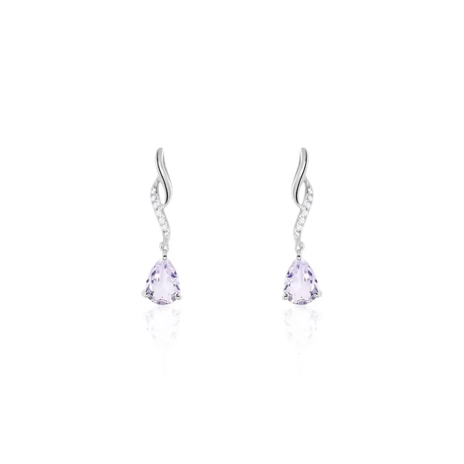 Clearance Histoire d'Or Boucles D'oreilles Pendantes Assaf Or Blanc Amethyste Et Oxyde or blanc amethyste violette