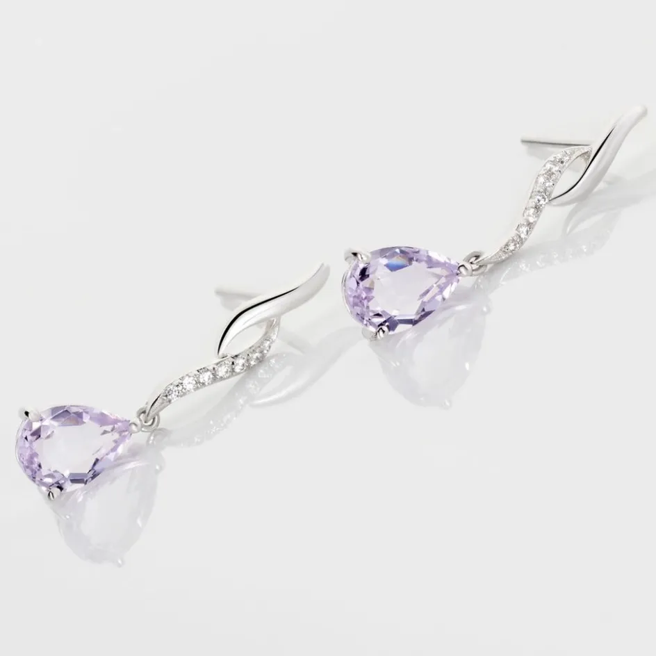 Clearance Histoire d'Or Boucles D'oreilles Pendantes Assaf Or Blanc Amethyste Et Oxyde or blanc amethyste violette