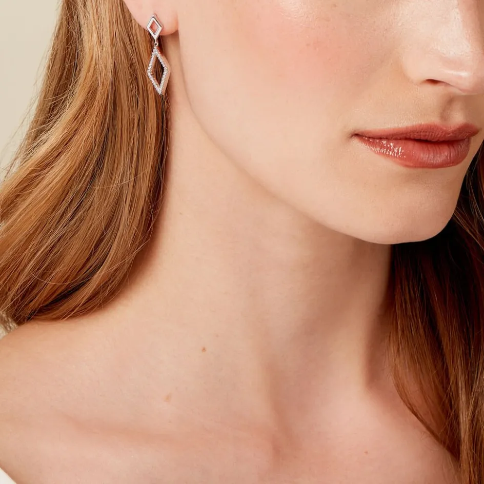 Outlet Histoire d'Or Boucles D'oreilles Pendantes Sounia Argent Blanc Oxyde De Zirconium