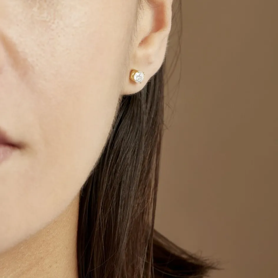 Clearance Histoire d'Or Boucles D'oreilles Puces 4 Griffes Or Jaune Diamant Synthetique or jaune diamant synthétique blanc