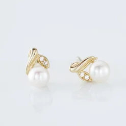 Clearance Histoire d'Or Boucles D'oreilles Puces Astragalus Or Jaune Perles De Culture