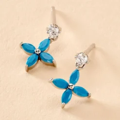 Sale Histoire d'Or Boucles D'oreilles Puces Bluebirds Argent Blanc Turquoise Oxyde