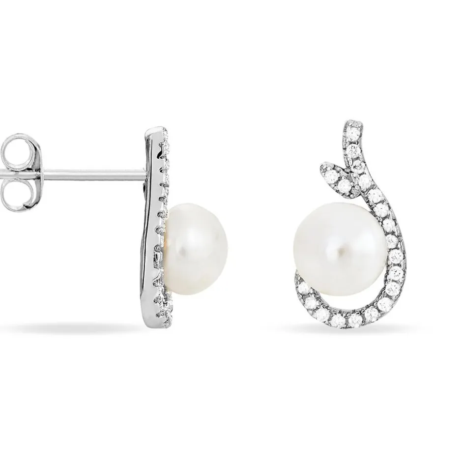 Sale Histoire d'Or Boucles D'oreilles Puces Cyrana Argent Blanc Perle De Culture Et Oxyde