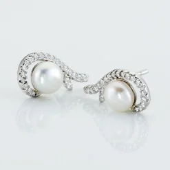 Sale Histoire d'Or Boucles D'oreilles Puces Cyrana Argent Blanc Perle De Culture Et Oxyde