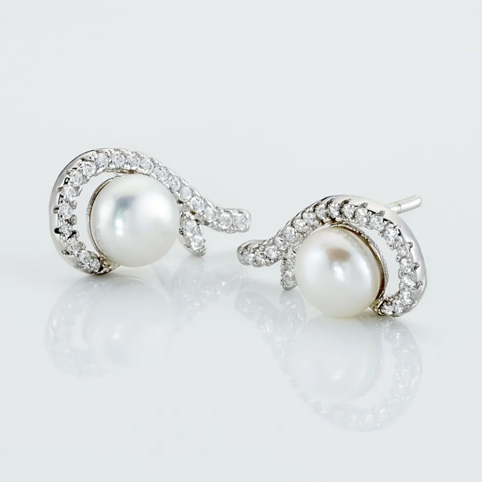Sale Histoire d'Or Boucles D'oreilles Puces Cyrana Argent Blanc Perle De Culture Et Oxyde