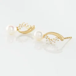 Sale Histoire d'Or Boucles D'oreilles Puces Dominga Or Jaune Perle De Culture Et Oxyde