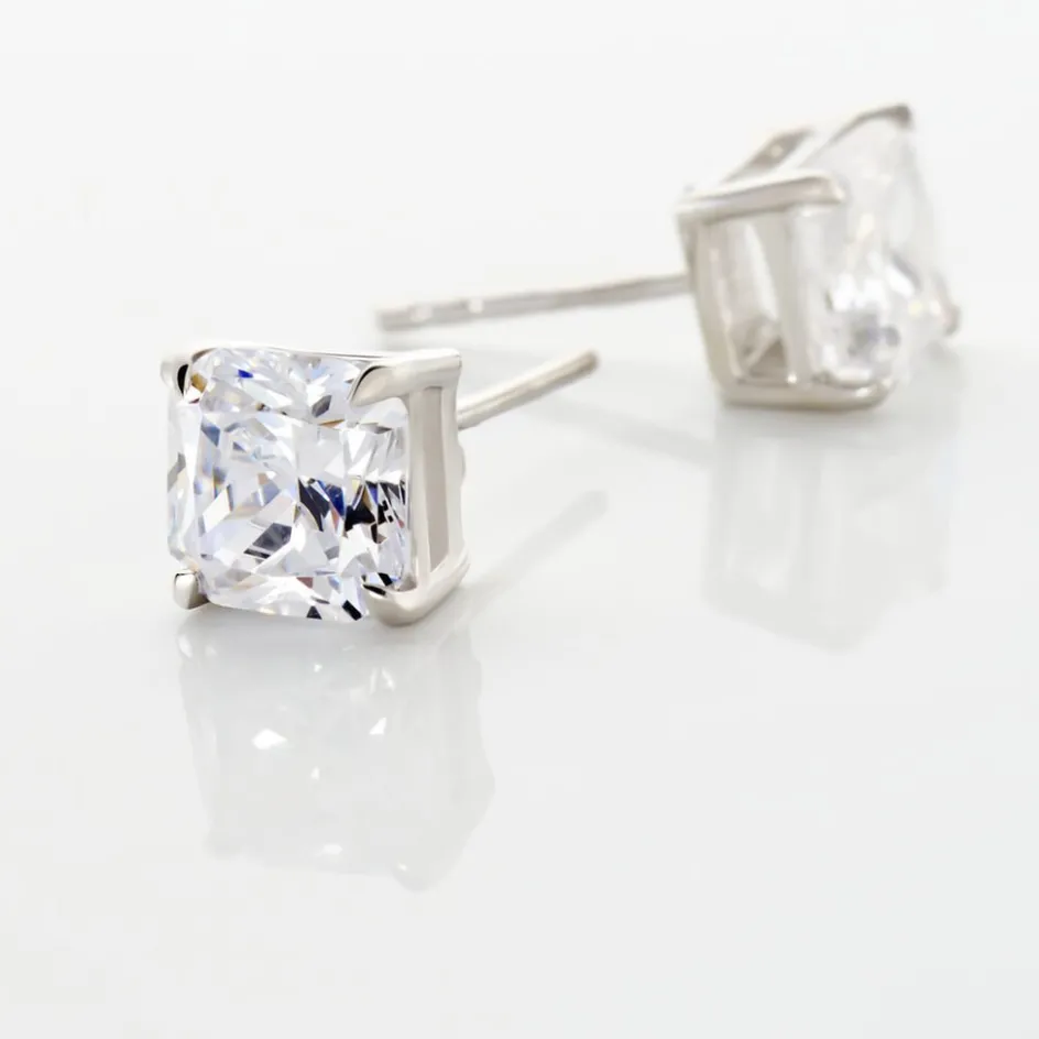 Clearance Histoire d'Or Boucles D'oreilles Puces Doreen Carre Or Blanc Oxyde De Zirconium