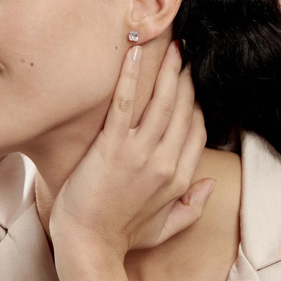 Clearance Histoire d'Or Boucles D'oreilles Puces Doreen Carre Or Blanc Oxyde De Zirconium