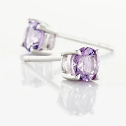 Clearance Histoire d'Or Boucles D'oreilles Puces Elea Serti Griffes 3 Or Blanc Amethyste