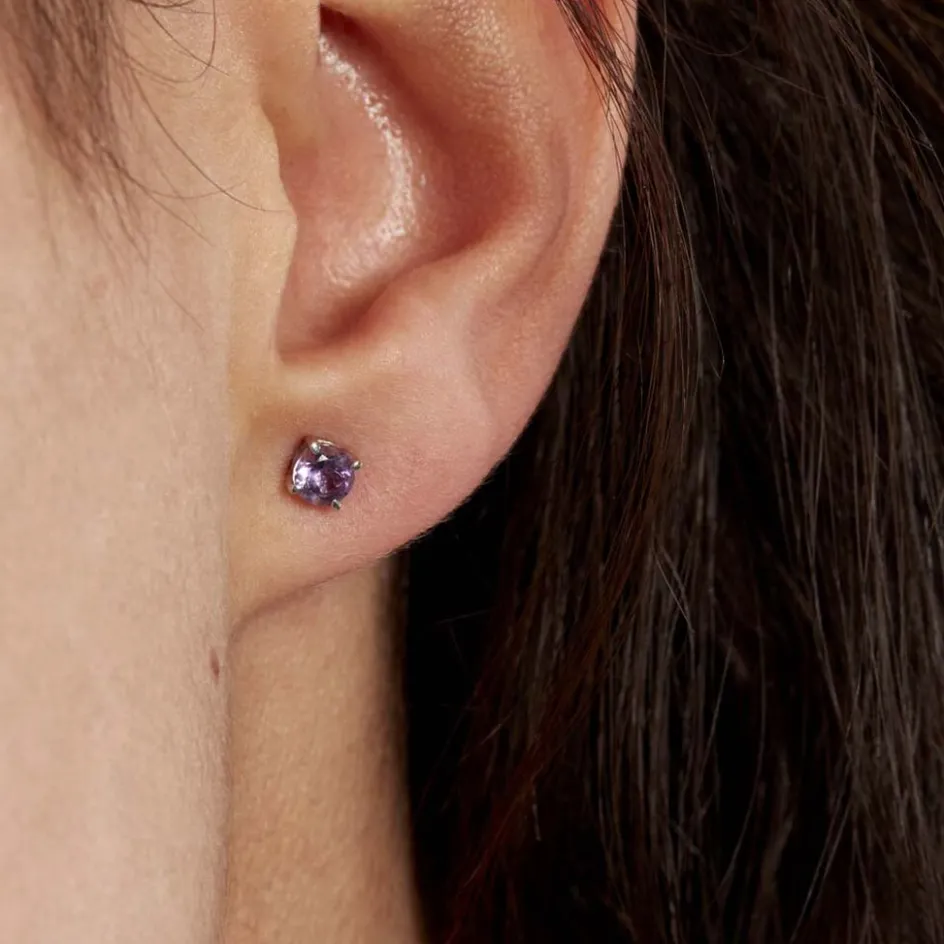 Clearance Histoire d'Or Boucles D'oreilles Puces Elea Serti Griffes 3 Or Blanc Amethyste