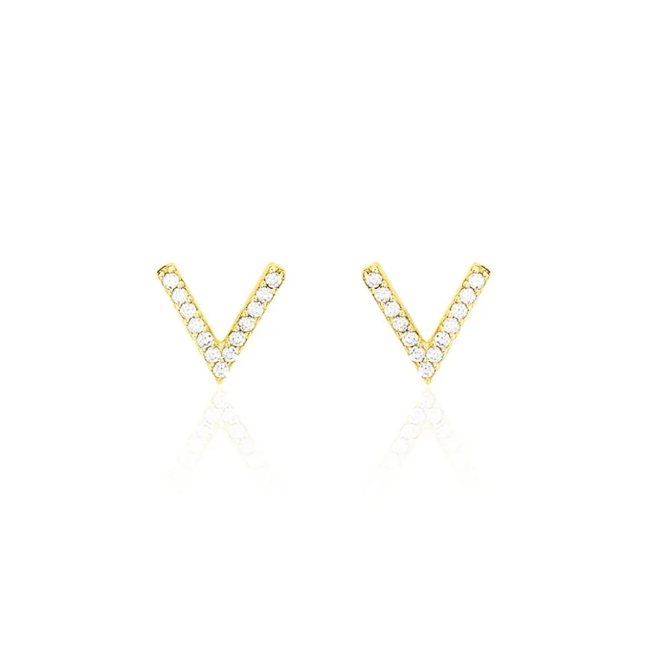 Best Histoire d'Or Boucles D'oreilles Puces Enimia Motif V Or Jaune Oxyde De Zirconium