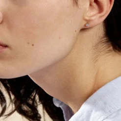 Sale Histoire d'Or Boucles D'oreilles Puces Elda Serti Clos Or Jaune Oxyde De Zirconium