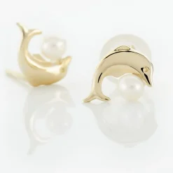 Sale Histoire d'Or Boucles D'oreilles Puces Eleanor Dauphin Or Jaune Perle De Culture