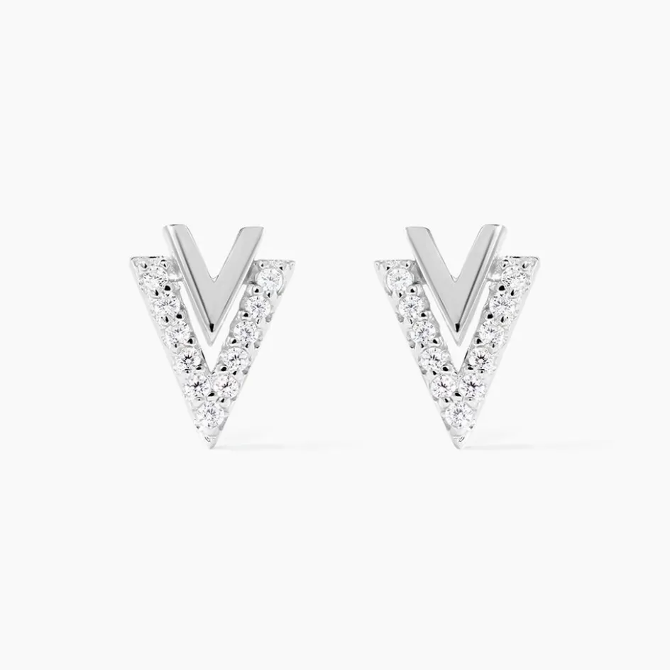 Sale Histoire d'Or Boucles D'oreilles Puces Guenolee Argent Blanc Oxyde De Zirconium