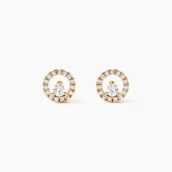 Clearance Histoire d'Or Boucles D'oreilles Puces Lila Plaqué Or Jaune Oxyde De Zirconium