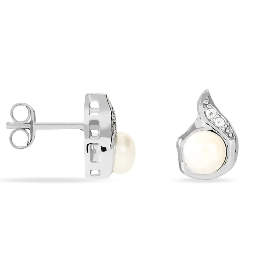 Clearance Histoire d'Or Boucles D'oreilles Puces Mellie Argent Blanc Perle De Culture