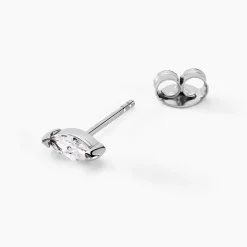 Clearance Histoire d'Or Boucles D'oreilles Puces Navette De Zirconium argent blanc oxyde