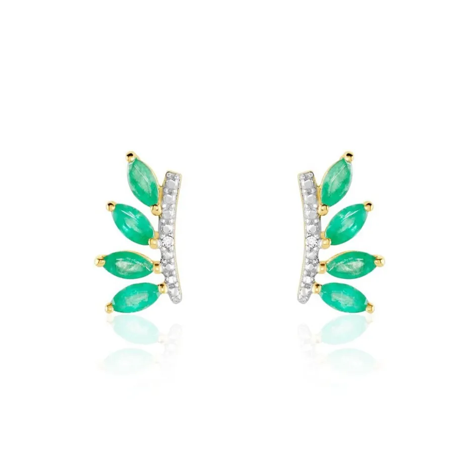 Histoire d'Or Boucles D'oreilles Puces Navette Or Jaune Emeraude Diamant* Boucles D'Oreilles|Clous D'Oreilles
