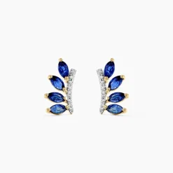 Hot Histoire d'Or Boucles D'oreilles Puces Navette Diamant or jaune saphir