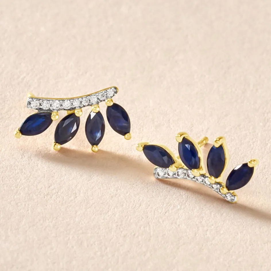 Hot Histoire d'Or Boucles D'oreilles Puces Navette Diamant or jaune saphir