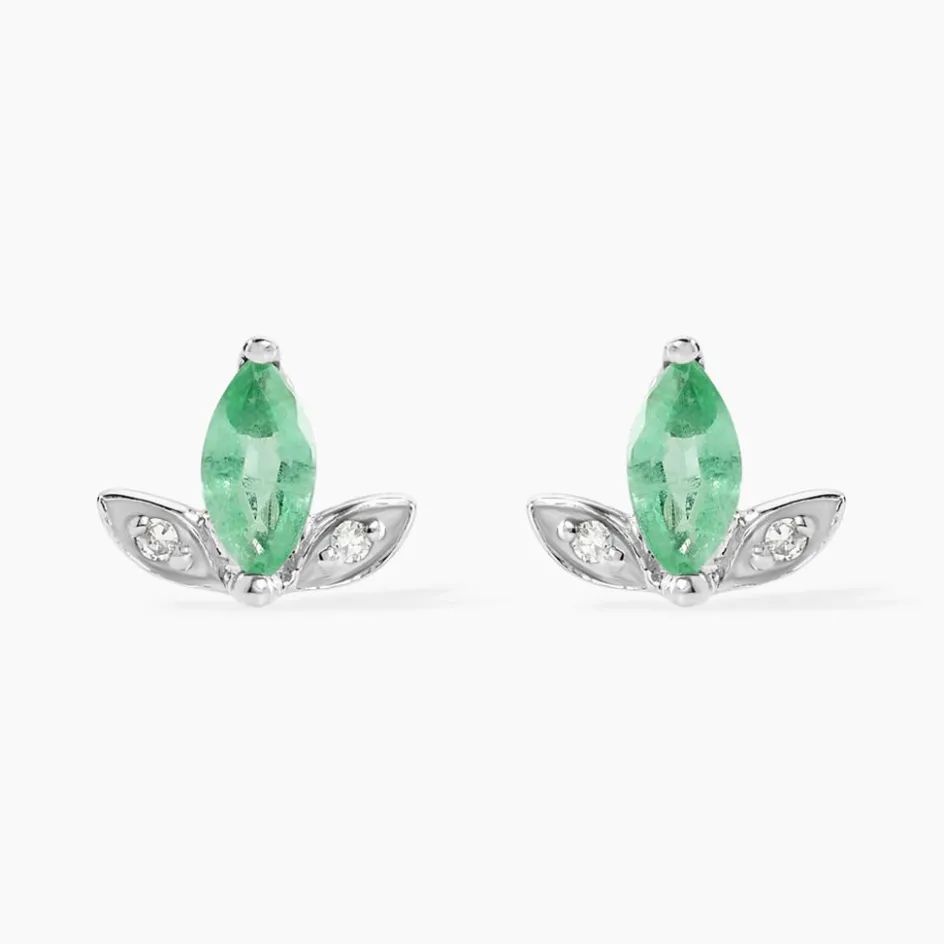 Sale Histoire d'Or Boucles D'oreilles Puces Or Blanc Febe Emeraude Diamant