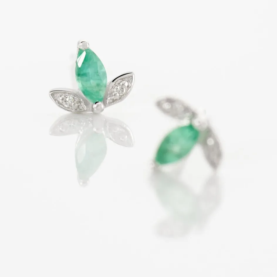 Sale Histoire d'Or Boucles D'oreilles Puces Or Blanc Febe Emeraude Diamant