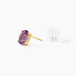 Histoire d'Or Boucles D'oreilles Puces Ovale Serti Griffe Or Jaune Amethyste or jaune amethyste violette