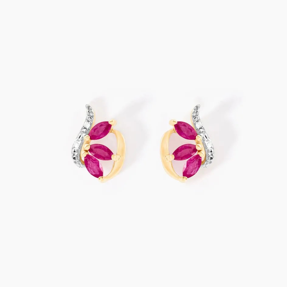 Outlet Histoire d'Or Boucles D'oreilles Puces Petale Et Diamant or bicolore rubis