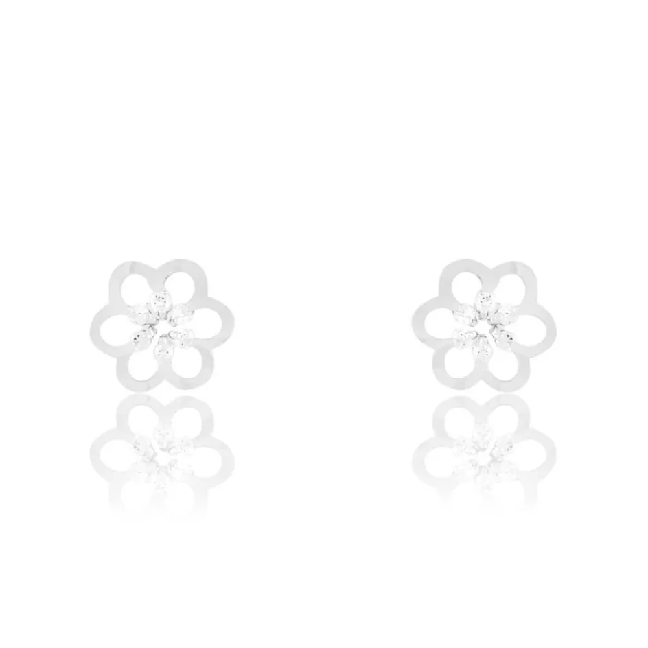 Discount Histoire d'Or Boucles D'oreilles Puces Philine Fleur De Zirconium or blanc oxyde
