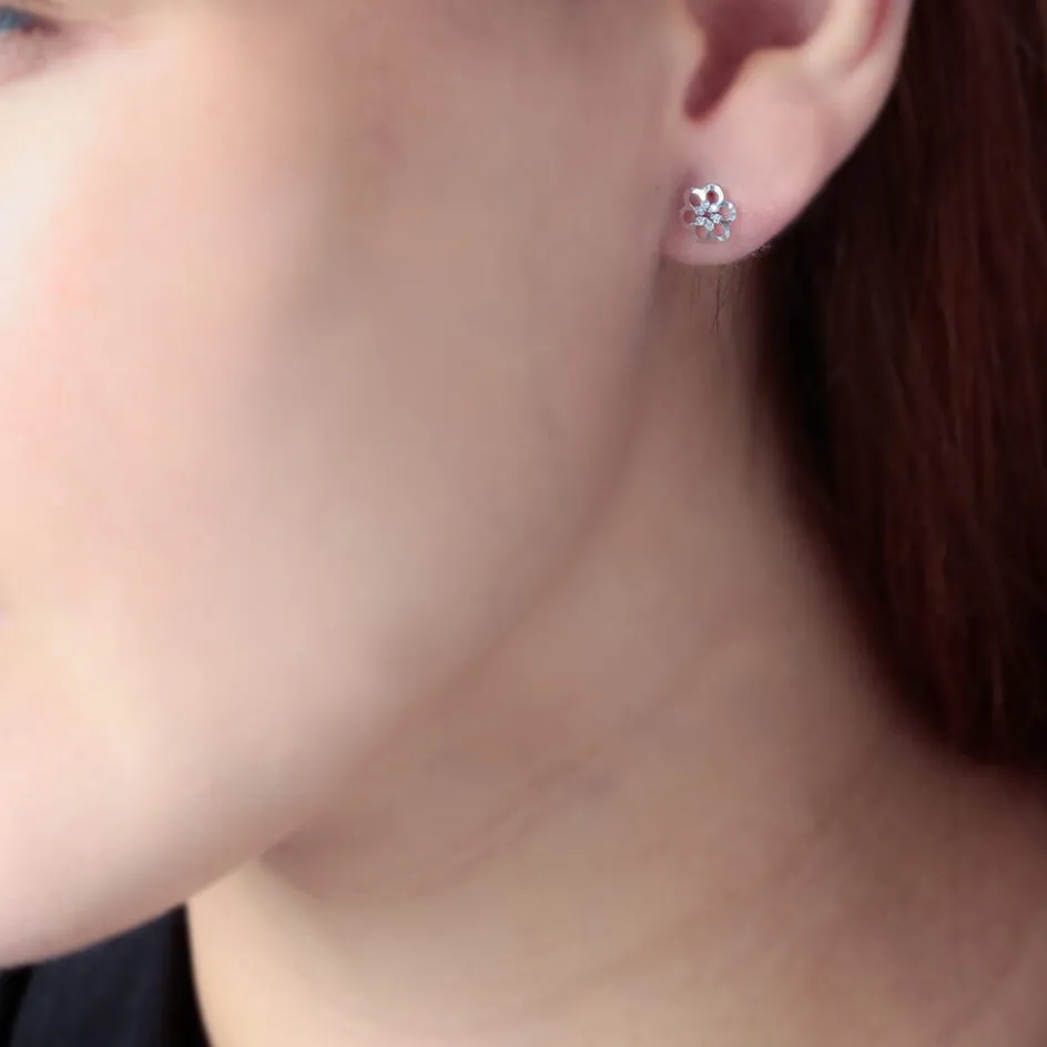 Discount Histoire d'Or Boucles D'oreilles Puces Philine Fleur De Zirconium or blanc oxyde