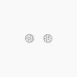 Outlet Histoire d'Or Boucles D'oreilles Puces Pastille Serti Clos Or Blanc Oxyde