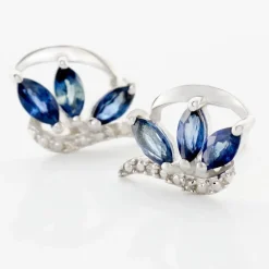 Sale Histoire d'Or Boucles D'oreilles Puces Petale Et Diamant or blanc saphir