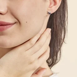 Sale Histoire d'Or Boucles D'oreilles Puces Petale Et Diamant or blanc saphir