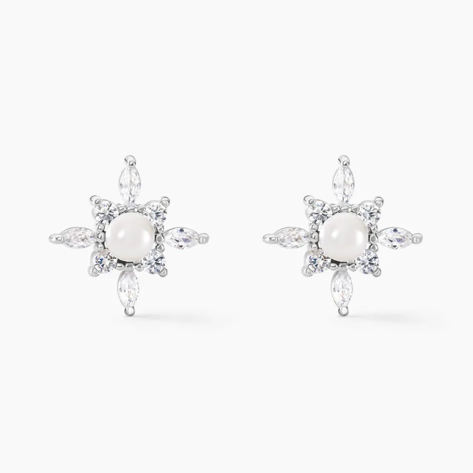 Best Histoire d'Or Boucles D'oreilles Puces Rhoda Argent Blanc Perle De Culture Oxyde